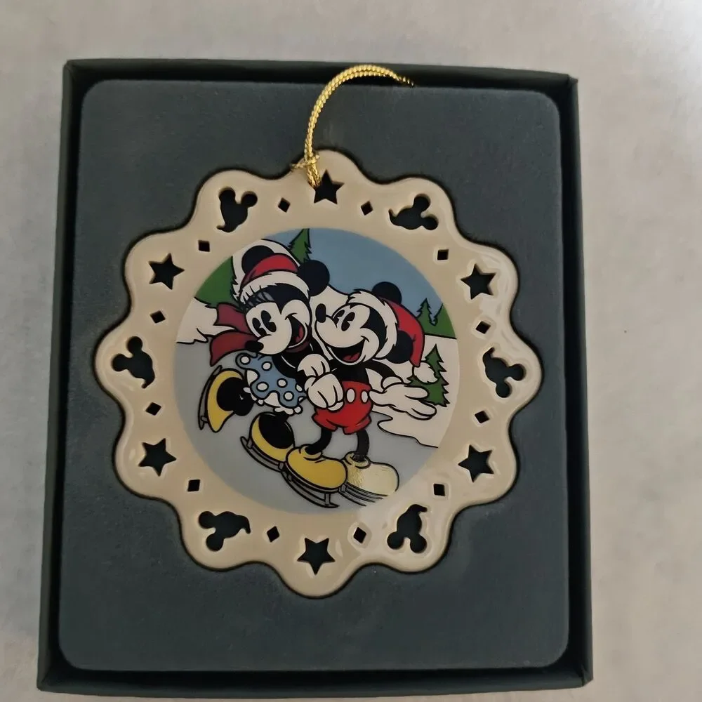 Lenox Disney Mickey and Minnie Mouse Skating Christmas Ornament w/ Original Box